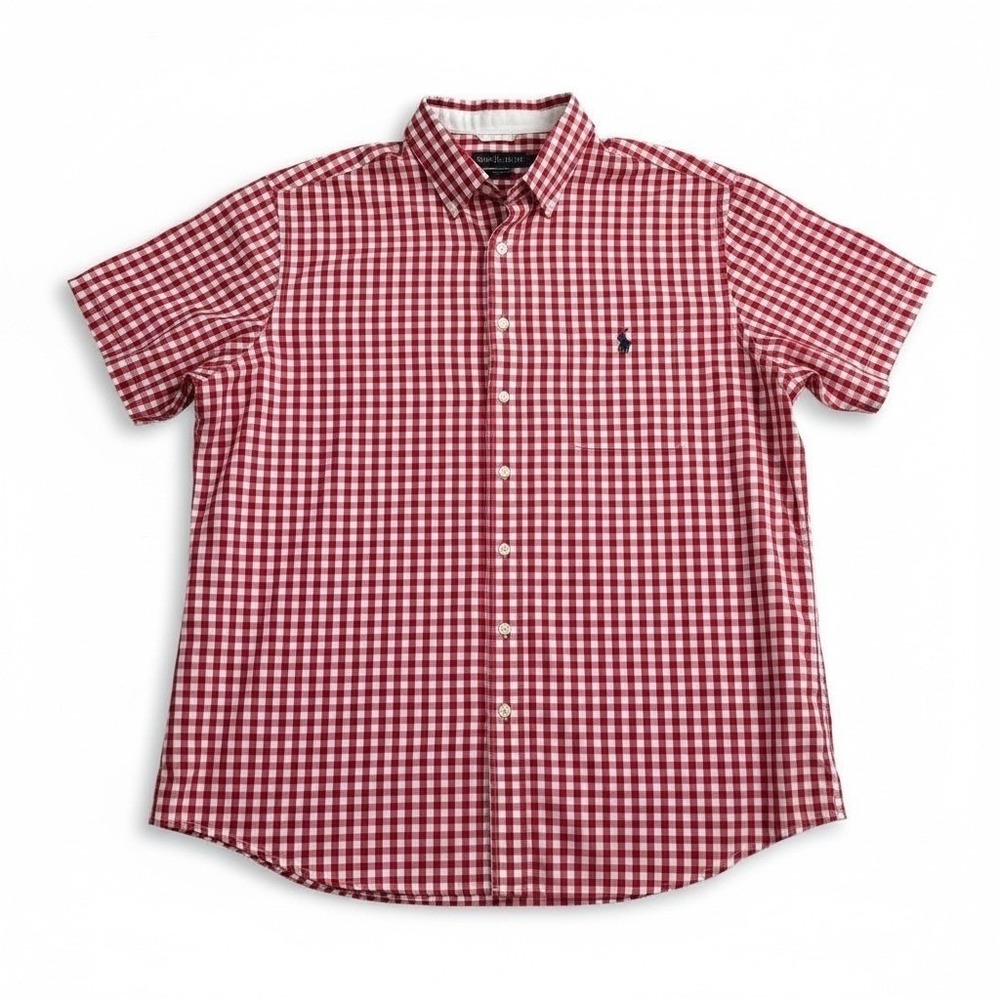 : US Polo Assn Mens XLT Big Tall Red Gingham Short Sleeve Button Down Shirt